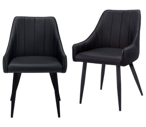 HomeRoots Set of Two Elegant Tufted Black Faux Leather Dining Arm Chairs for Modern Home Décor 490317