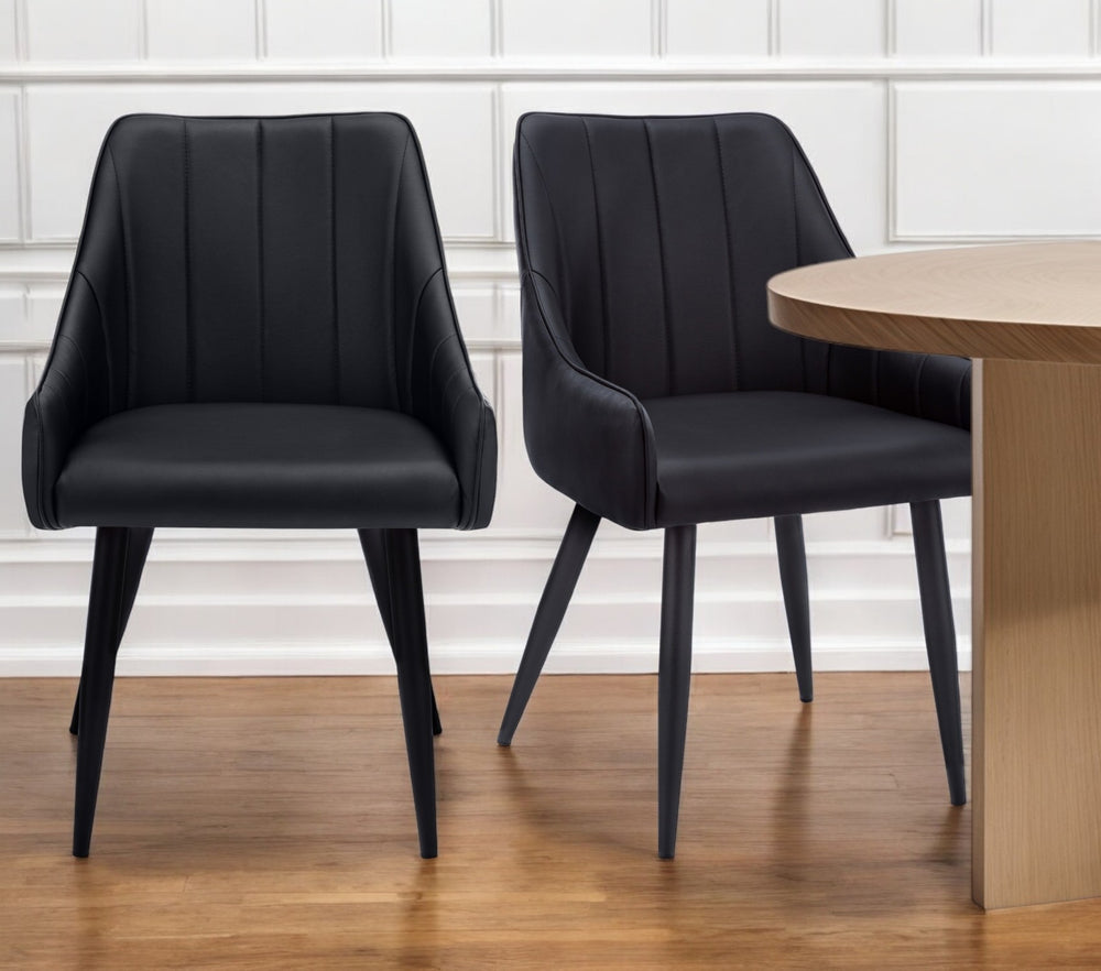 Homeroots Set Of Two Stylish Tufted Black Faux Leather Dining Arm Chairs For Modern Elegance And Comfort   490317