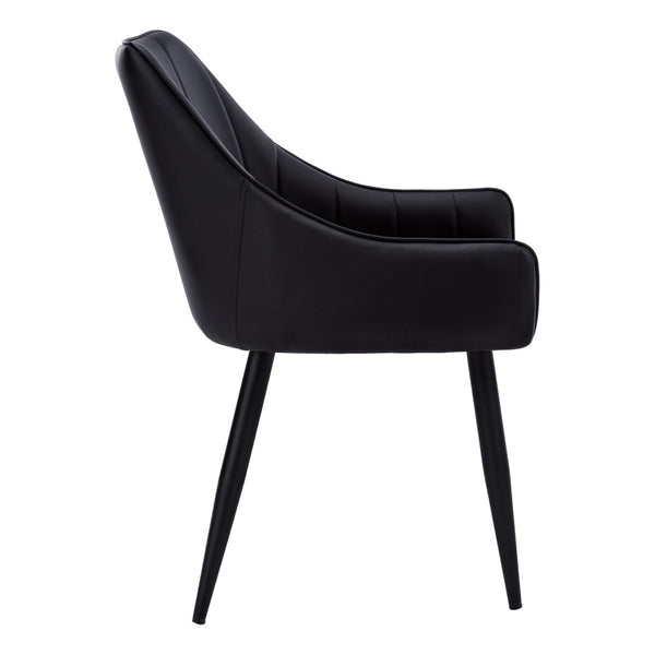 HomeRoots Set of Two Elegant Tufted Black Faux Leather Dining Arm Chairs for Modern Home Décor 490317