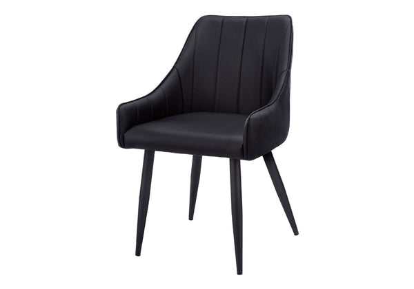 HomeRoots Set of Two Elegant Tufted Black Faux Leather Dining Arm Chairs for Modern Home Décor 490317