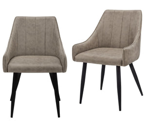 HomeRoots Set of Two Stylish Tufted Taupe and Black Upholstered Dining Arm Chairs for Modern Interiors 490318