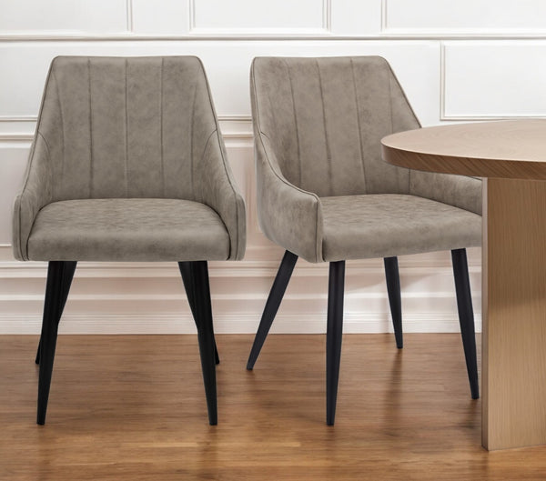 Homeroots Set Of Two Elegant Tufted Taupe And Black Upholstered Dining Arm Chairs For Stylish Comfort   490318