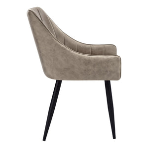 HomeRoots Set of Two Stylish Tufted Taupe and Black Upholstered Dining Arm Chairs for Modern Interiors 490318