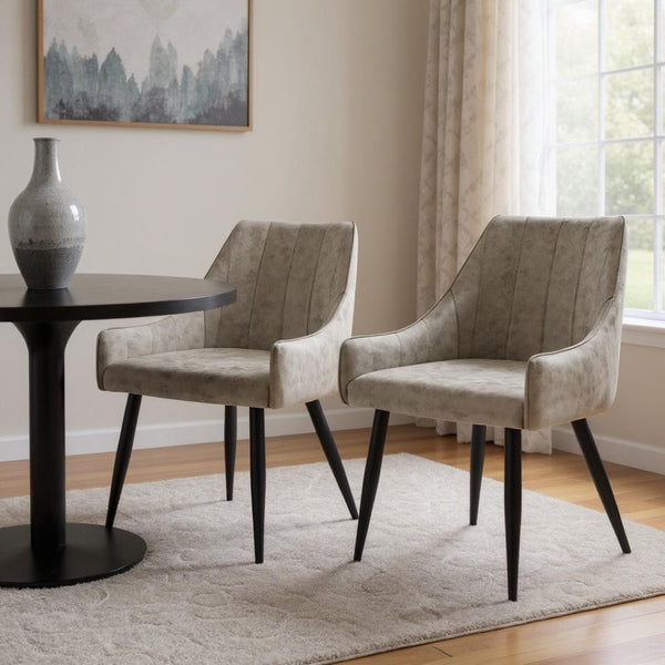 HomeRoots Set of Two Stylish Tufted Taupe and Black Upholstered Dining Arm Chairs for Modern Interiors 490318
