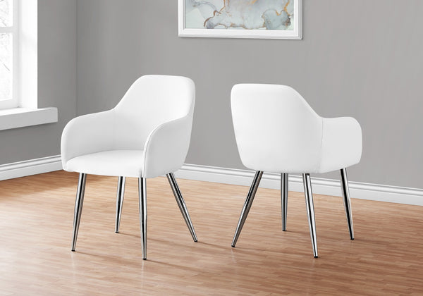 Homeroots Set Of Two Stylish White & Silver Faux Leather Dining Arm Chairs For Elegant Entertaining   490320