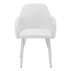 HomeRoots Set of Two Stylish White Faux Leather Dining Arm Chairs with Silver Metal Legs for Modern Spaces 490320
