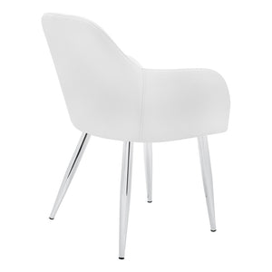 HomeRoots Set of Two Stylish White Faux Leather Dining Arm Chairs with Silver Metal Legs for Modern Spaces 490320