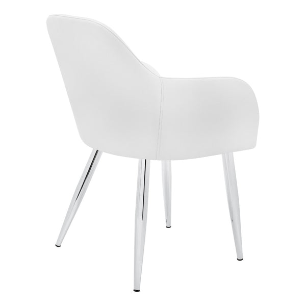 HomeRoots Set of Two Stylish White Faux Leather Dining Arm Chairs with Silver Metal Legs for Modern Spaces 490320