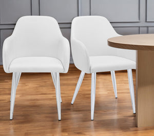 Homeroots Set Of Two Stylish White & Silver Faux Leather Dining Arm Chairs For Elegant Entertaining   490320