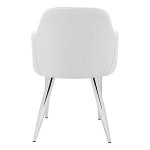 HomeRoots Set of Two Stylish White Faux Leather Dining Arm Chairs with Silver Metal Legs for Modern Spaces 490320