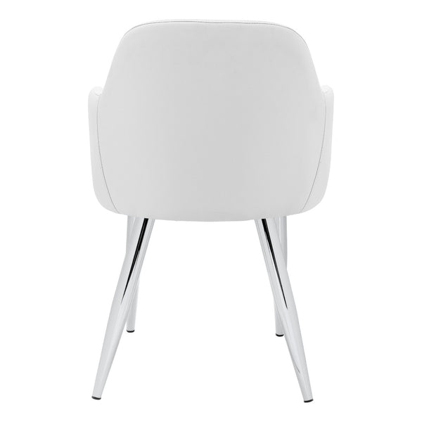 HomeRoots Set of Two Stylish White Faux Leather Dining Arm Chairs with Silver Metal Legs for Modern Spaces 490320