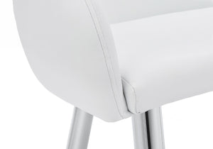HomeRoots Set of Two Stylish White Faux Leather Dining Arm Chairs with Silver Metal Legs for Modern Spaces 490320