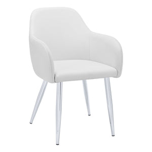 HomeRoots Set of Two Stylish White Faux Leather Dining Arm Chairs with Silver Metal Legs for Modern Spaces 490320