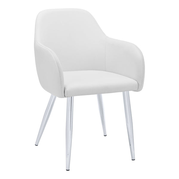 HomeRoots Set of Two Stylish White Faux Leather Dining Arm Chairs with Silver Metal Legs for Modern Spaces 490320