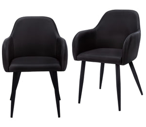 HomeRoots Set of Two Stylish Black Faux Leather Dining Arm Chairs – Comfortable, Versatile Seating for Any Space 490321