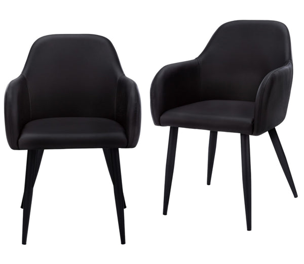 HomeRoots Set of Two Stylish Black Faux Leather Dining Arm Chairs – Comfortable, Versatile Seating for Any Space 490321