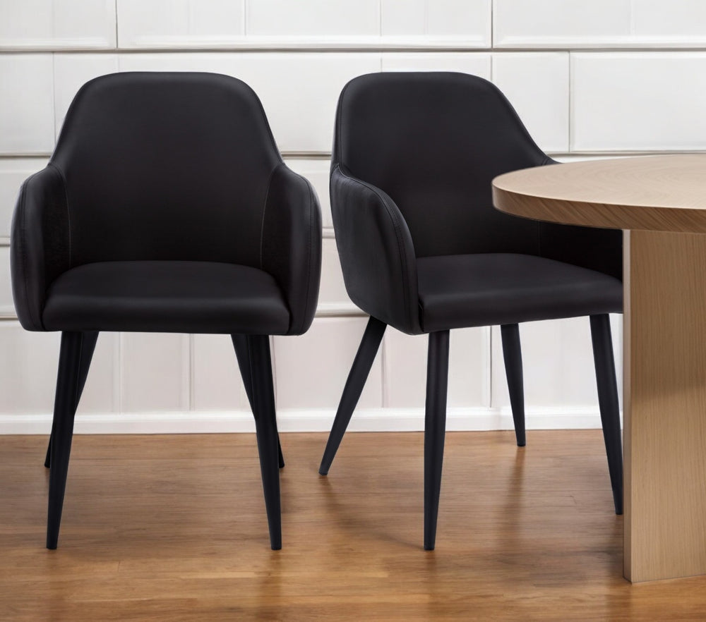 Homeroots Set Of Two Elegant Black Upholstered Faux Leather Dining Arm Chairs For Stylish Home Décor   490321