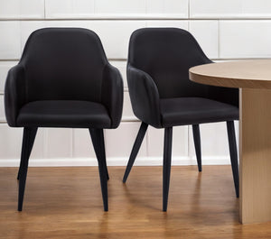 Homeroots Set Of Two Elegant Black Upholstered Faux Leather Dining Arm Chairs For Stylish Home Décor   490321