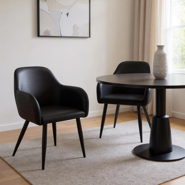 HomeRoots Set of Two Stylish Black Faux Leather Dining Arm Chairs – Comfortable, Versatile Seating for Any Space 490321