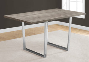 HomeRoots 59" Taupe and Silver Contemporary Solid Wood Dining Table with Sleek Metal Base for Modern Spaces 490328