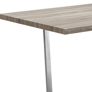 HomeRoots 59" Taupe and Silver Contemporary Solid Wood Dining Table with Sleek Metal Base for Modern Spaces 490328
