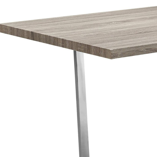 HomeRoots 59" Taupe and Silver Contemporary Solid Wood Dining Table with Sleek Metal Base for Modern Spaces 490328