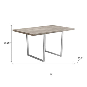 HomeRoots 59" Taupe and Silver Contemporary Solid Wood Dining Table with Sleek Metal Base for Modern Spaces 490328