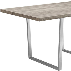 HomeRoots 59" Taupe and Silver Contemporary Solid Wood Dining Table with Sleek Metal Base for Modern Spaces 490328