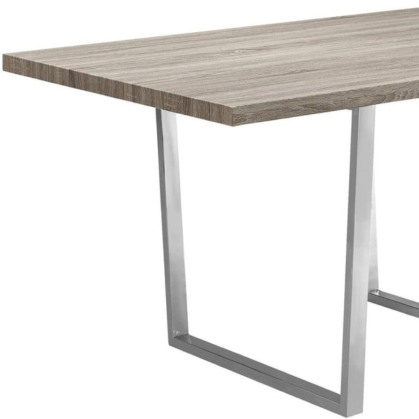 HomeRoots 59" Taupe and Silver Contemporary Solid Wood Dining Table with Sleek Metal Base for Modern Spaces 490328