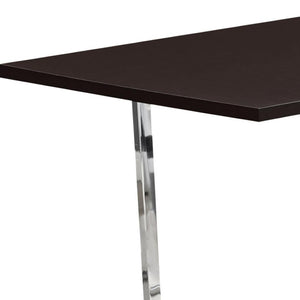 HomeRoots 59" Espresso and Silver Modern Solid Wood Dining Table with Sleek Metal Sled Base for 4 People 490329