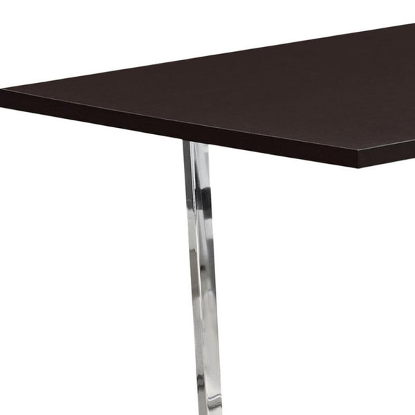 HomeRoots 59" Espresso and Silver Modern Solid Wood Dining Table with Sleek Metal Sled Base for 4 People 490329
