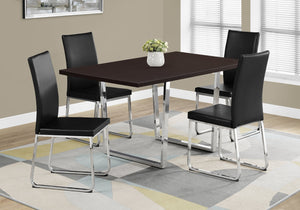 HomeRoots 59" Espresso and Silver Modern Solid Wood Dining Table with Sleek Metal Sled Base for 4 People 490329