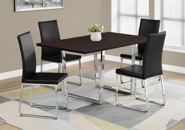 HomeRoots 59" Espresso and Silver Modern Solid Wood Dining Table with Sleek Metal Sled Base for 4 People 490329