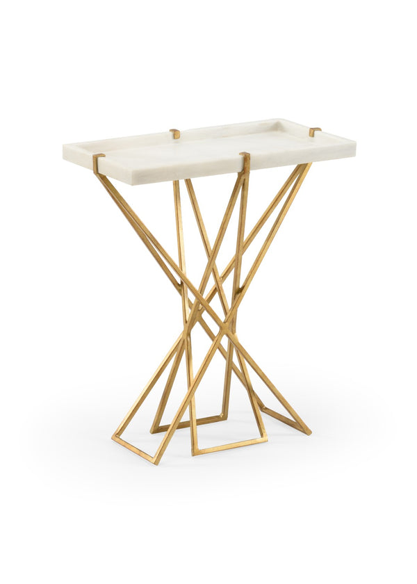 Wildwood Xavier Gold Leaf Accent Table With Stone Tray Top And Iron Base — Compact Sculptural Side Table 490334