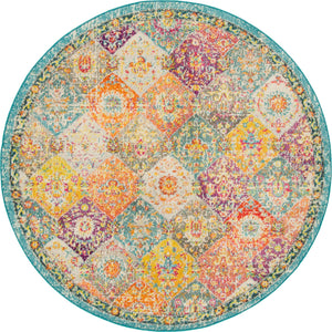 Unique Loom Penrose Blake Machine Made Trellis Rug Multi, Blue/Gray/Green/Orange/Navy Blue/Peach/Purple/Red/Yellow/Pink 6' 1" x 6' 1"