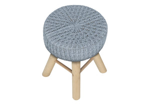 HomeRoots 12" Gray Fabric Ottoman – Versatile Round Footrest & Accent Table with Natural Wood Base for Small Spaces 490335