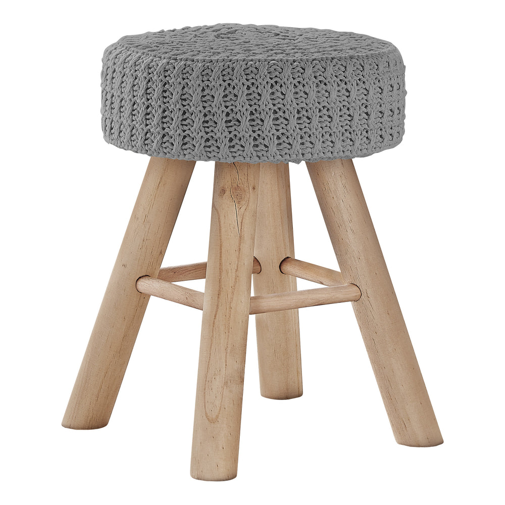 Homeroots 12" Gray Cotton Blend And Natural Round Ottoman   490335