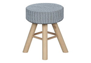 HomeRoots 12" Gray Fabric Ottoman – Versatile Round Footrest & Accent Table with Natural Wood Base for Small Spaces 490335
