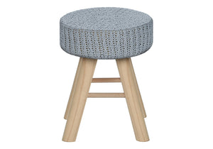 HomeRoots 12" Gray Fabric Ottoman – Versatile Round Footrest & Accent Table with Natural Wood Base for Small Spaces 490335