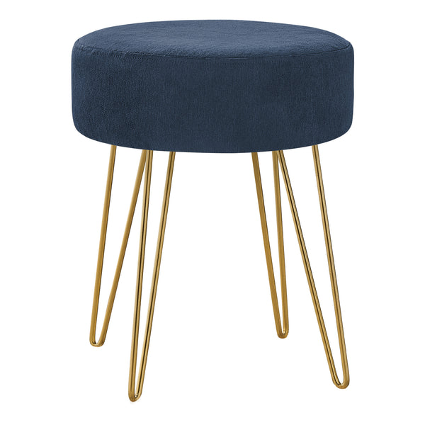 Homeroots 14" Blue Velvet And Gold Round Ottoman   490337