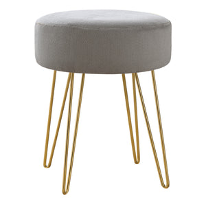 Homeroots 14" Gray Velvet And Gold Round Ottoman   490338
