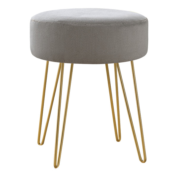 Homeroots 14" Gray Velvet And Gold Round Ottoman   490338