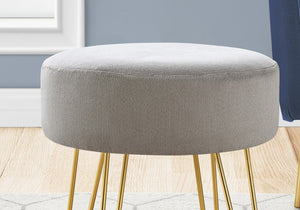 Homeroots 14" Gray Velvet And Gold Round Ottoman   490338
