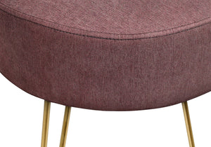 HomeRoots 14" Plum Round Ottoman with Gold Hairpin Legs - Stylish, Versatile Accent for Small Spaces & Decor 490339