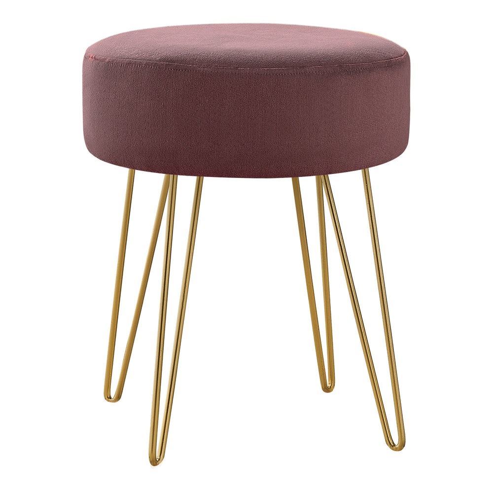 Homeroots 14" Plum Velvet And Gold Round Ottoman   490339