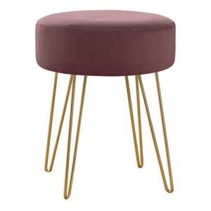 Homeroots 14" Plum Velvet And Gold Round Ottoman   490339