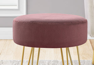 Homeroots 14" Plum Velvet And Gold Round Ottoman   490339