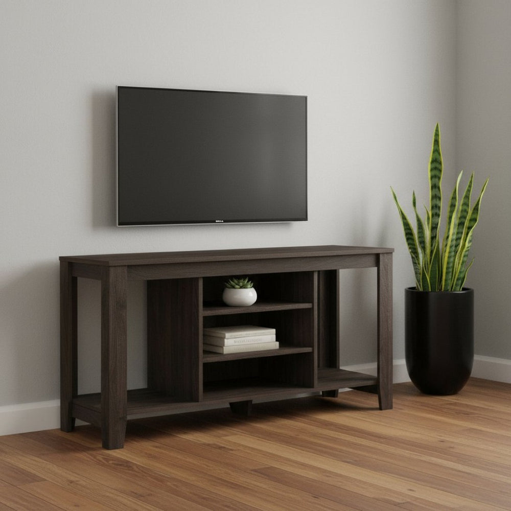 HomeRoots 48" Brown Open Shelving TV Stand for Stylish Organization & Easy Access to Media Devices & Decor 490353
