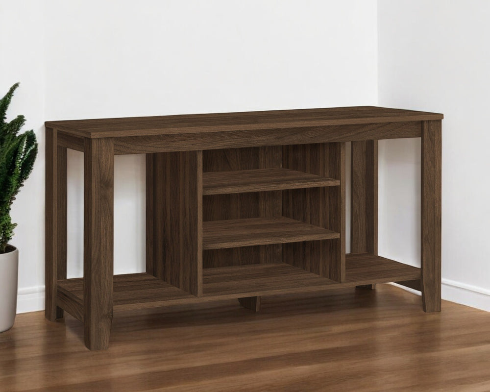Homeroots 48" Brown Wood Open Shelving Tv Stand - Stylish, Versatile Storage Solution For Living Room Or Office  Particle Wood 490354