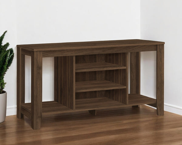 Homeroots 48" Brown Wood Open Shelving Tv Stand - Stylish, Versatile Storage Solution For Living Room Or Office  Particle Wood 490354